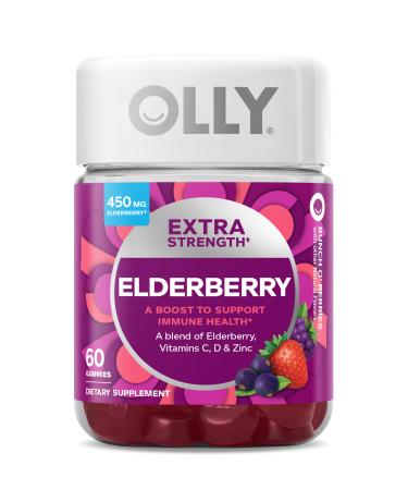 OLLY Extra Strength Elderberry Gummies, Immune Support, 450mg Elderberry, Vitamin C, D and Zinc, Berry - 60 Count 60 Count (Pack of 1) - Buy Online on GoSupps.com
