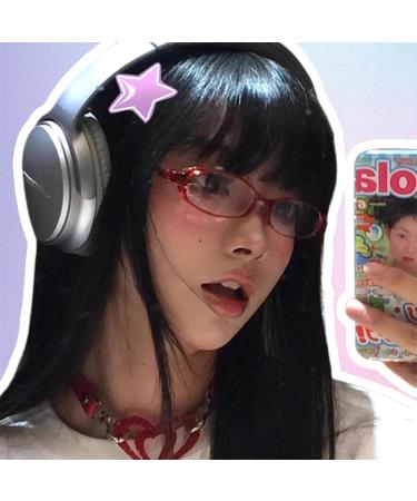 Shop Y2K Oval Fake Glasses - Non-Prescription Blue Light Eyewear for Women | Clear Cosplay Brown Frame - Buy Online on GoSupps.com