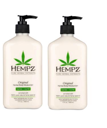 Hempz Original, Natural Hemp Seed Oil Body Moisturizer with Shea Butter & Ginseng, Pure Herbal Skin Lotion for Dryness, Nourishing Vegan Cream, Floral and Banana, 17 Fl Oz, 2 Pack
