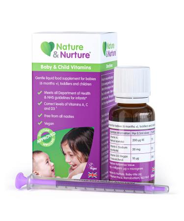 Award Winning Nature & Nurture Baby & Child Vitamins. The Vegan-Friendly Gentle Liquid multivitamin Drops for Babies Toddlers and Children. Made in The UK. 60 Doses.