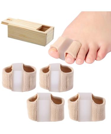 Geiserailie 4 Packs Bunion Toe Separators for Overlapping Toes Gel Toe Spacers Toe Straightener with 2 Loops Hammer Toe Corrector for Women Men Pain Relief Bunion Pads with Wooden Box