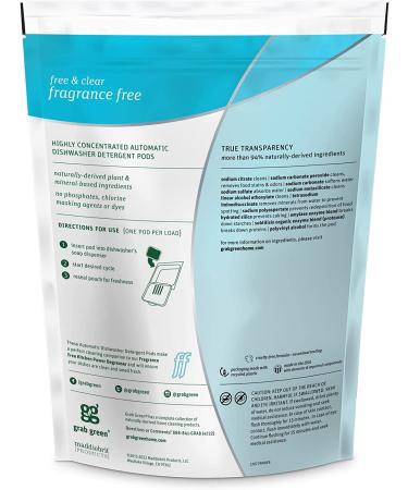 Grab Green Automatic Dishwashing Pods - 24 Count, Fragrance-Free, Plant-Based Cleaning Power - Buy Online on GoSupps.com