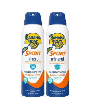 Banana Boat Sport Mineral Sunscreen Spray, Broad Spectrum SPF 30, 5oz. - Twin Pack Sport SPF 30