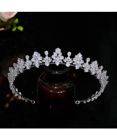 Jorsnovs Small Cubic Zirconia Crowns for Women Bridal Wedding CZ Queen Quinceanera Tiaras Birthday Party Hair Accessories Silver