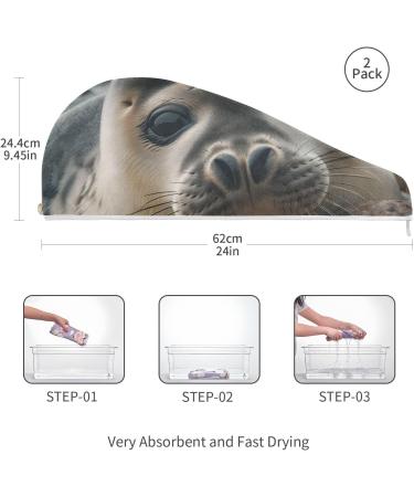 Grey Seal Hair Towel 2 Pack - Super Absorbent Quick Dry Hair Turbans for Women & Girls | Ideal Travel Accessory - Buy Online on GoSupps.com