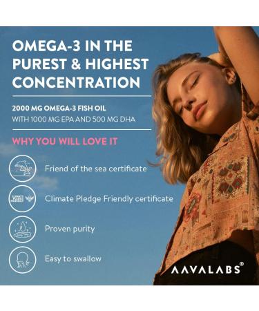 AAVALABS Omega 3 Fish Oil 2000mg - High Strength 1000mg EPA + 500mg DHA - Molecularly Distilled - 120 Capsules - Buy Online on GoSupps.com