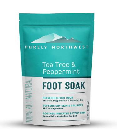 Purely Northwest-Tea Tree Oil & Peppermint Foot Soak with Epsom Salt-for Stubborn Foot Odor, Burning & Itching associated with Athletes Foot- Softens Dry Skin & Calloused Heels-1 Pound Granule