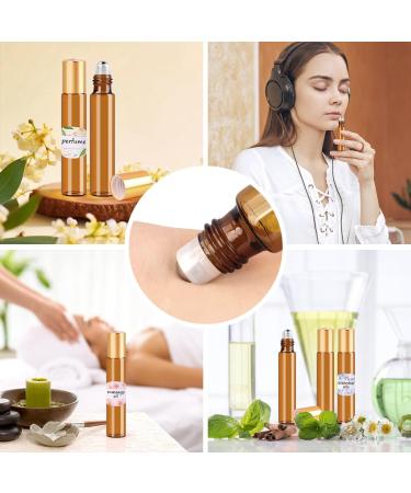 Belicoo 10ml Empty Roll-On Bottles - 15 Pack Brown Glass Essential Oil Rollers with Pipette & Stainless Steel Balls for Perfumes Aromatherapy & Massage - Golden Lid - Buy Online on GoSupps.com