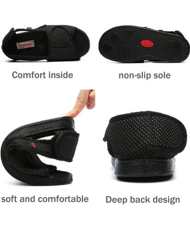 Women's Extra Wide Diabetic Sandals | Adjustable Velcro Closure | Arthritis & Edema Comfort | Indoor & Outdoor Slippers for Swollen Feet - Size 41, Black - Buy Online on GoSupps.com