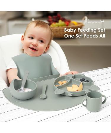 ROCCED Silicone Baby Feeding Set - Toddler Dish Set with Suction Plates, Spoons, Bowls, Bibs, Cups & Placemat - Baby Led Weaning Supplies for First Stage Solid Food Eating - 6M+ (Pale Mauve) - Buy Online on GoSupps.com