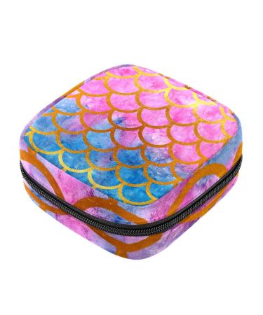 Colorful Mermaid Fish Scales Sanitary Napkin Storage Bag for Girls Women Portable First Period Pads Bag Tampons Holder Girls Travel Makeup Bag Large Capacity Multicoloured 13