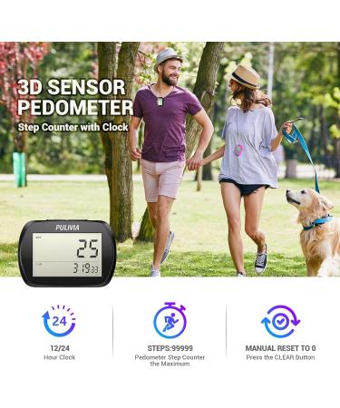 Pulivia 3D Pedometer - Accurate Step Counter with Clock | Ideal for Walking | Clip & Lanyard Included | Perfect for Kids Men & Women - Buy Online on GoSupps.com