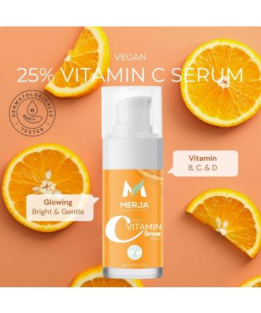Merja Vegan Vitamin C Serum 25% Concentration 1.01 Fl Oz (Pack of 2) 2.02 Fl Oz (Pack of 1) - Buy Online on GoSupps.com