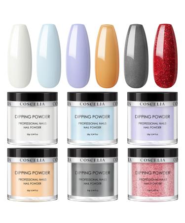 COSCELIA Dip Powder Set 6 Colors Powder Nail Polish Powder Nail Polish Nail Polish 10g DP25-6F
