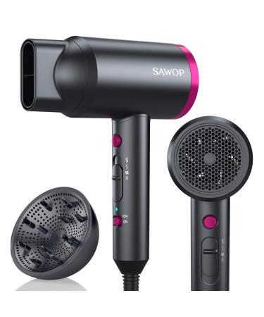 Sawop Hair Dryer with Diffuser Lightweight Blow Dryer for Curly Hair for Women/Men 1800 Watt Ionic HairDryer Blow Dryer with Nozzle for Fast Drying as Salon Portable Dark Grey
