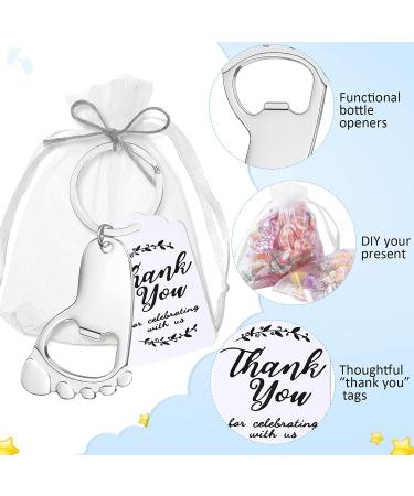 50 Pieces Baby Footprint Keychain Bottle Opener Set with Organza Bags - Baby Shower Party Favors in Silver - Buy Online on GoSupps.com