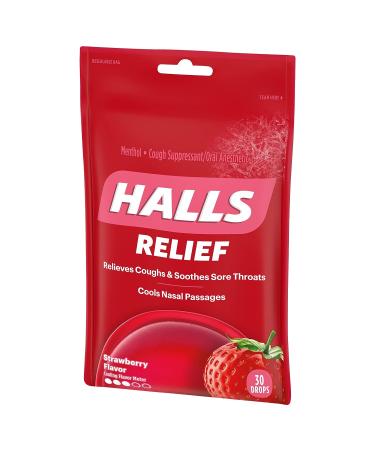 HALLS Relief Strawberry Cough Drops - 30 Drops | Fast-Acting Soothing Relief - Buy Online on GoSupps.com