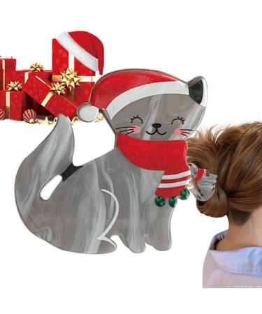 Cat Hair Clips for Girls - Cat Shaped Claw Barrette with Strong Hold No Pull | Long Hair Hairpin Hair Accessories for Shopping Outgoing Travel Parties Dating Shakven Gray