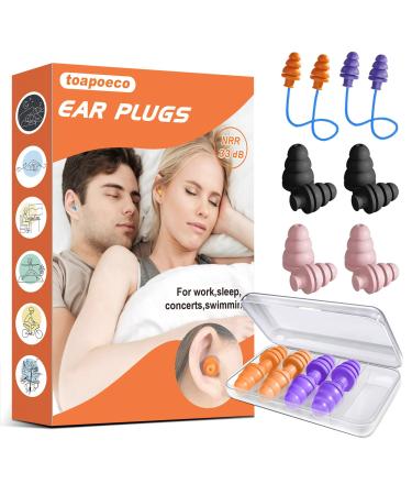 Ear Plugs for Sleeping Noise Cancelling Reusable Earplugs for Sleeping Concert Snoring Travel Comfortable Type 33dB Highest NRR 8 Pairs 4 Colors2