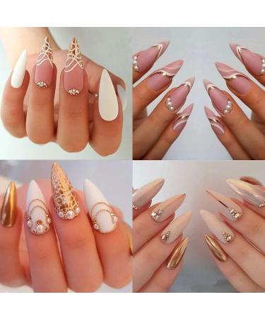 Nail Art Pearls & Charms Set - 4 Boxes Gold, Silver, White Half Round Gems, Glitter Powder, Rhinestones Accessories for Women - Acrylic Decorations Design - Buy Online on GoSupps.com