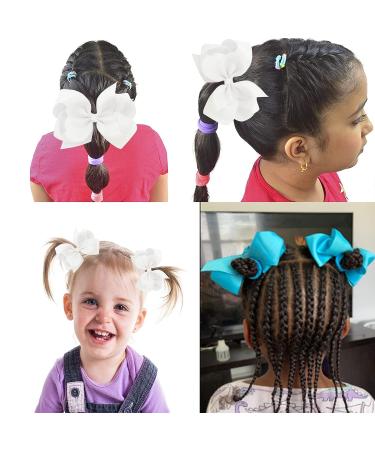 7PCS Girls Grosgrain Ribbon Bows Elastic Hair Ties Ponytail Holders - White - Buy Online on GoSupps.com