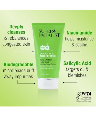 Super Facialist Salicylic Acid Anti Blemish Face Scrub - Acne Treatment & Blackhead Remover - Vegan 150ml - Buy Online on GoSupps.com