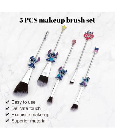 5 Pcs Stitch Makeup Brush Set - Portable Kawaii Cosmetic Brushes for Powder, Eyeshadow, Blush, Lips - Silver Stitch Gifts for Women/Girls - Buy Online on GoSupps.com
