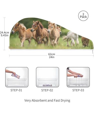 Super Absorbent Running Ponies Hair Towel 2 Pack - Quick Dry Hair Turbans for Women & Girls - Perfect for Foals & Horses - Buy Online on GoSupps.com