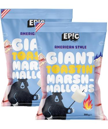 Gluten-Free American Style Jumbo Marshmallows - White & Pink - 2-Pack (300g x 2) from Epic Snax Co. Ideal for Camping Barbeque Bonfire Roast Toastin' and Smores - 600g Total - Plus 10x Skewers - Buy Online on GoSupps.com
