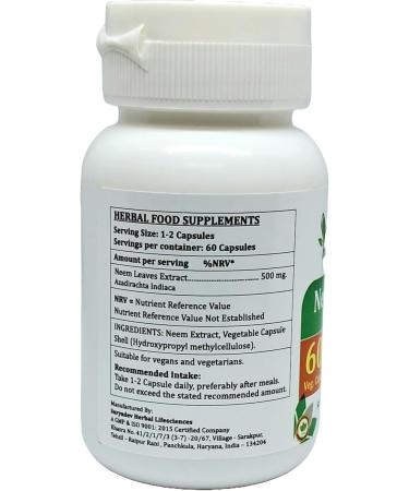 Neem Forte Capsules 500 mg. 60 Veg. Capsule | Neem (Azadirachta Indica) Extract Capsules for Men and Women | Ayurvedic Herbal Supplement/Remedies (4 Bottles of 60 Capsules) 240 Count (Pack of 1) - Buy Online on GoSupps.com