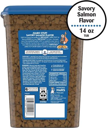 TEMPTATIONS Jumbo Stuff Cat Treats - Savory Salmon - Large Cat Treats 14oz (Pack of 1) - Buy Online on GoSupps.com