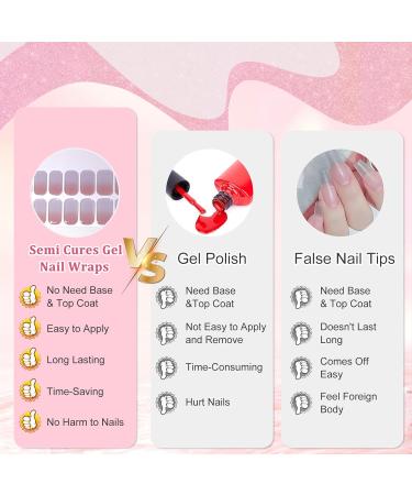 20Pcs Semi Cured Gel Nail Strips Self-Adhesive Gel Nail Stickers Long Lasting Waterproof Gel Nail Polish Wraps Salon-Quality Manicure Set for Women Girls Kids DIY Decorations - Clear Pink Gradient - Buy Online on GoSupps.com