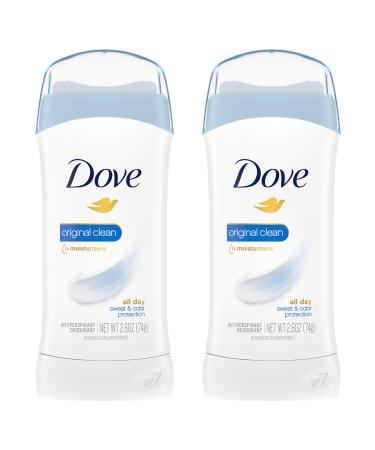 Dove Invisible Solid Antiperspirant Deodorant Stick for Women Original Clean For All Day Underarm Sweat and Odor Protection 2.6 oz 2 Count 5.2 Ounce (Pack of 1) Original