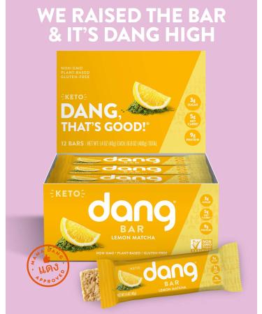 Dang Keto Bar | Lemon Matcha | 12 Pack | Keto Certified Vegan Snack | Low Carb, Low Sugar, Gluten Free, Non GMO | 5g Net Carbs, 9g Protein | Plant Based Energy Bar | Pack of 12 - Buy Online on GoSupps.com