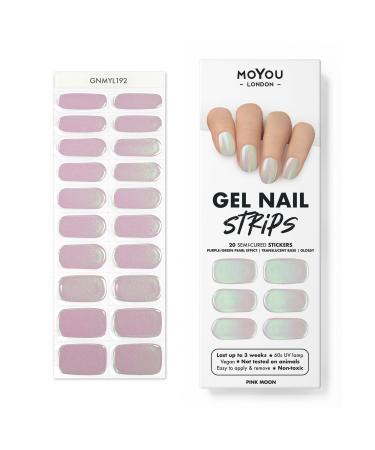 MOYOU LONDON Semi-Cured UV Gel Strips - 20 Pieces - Gel Nail Foils UV Curing for Salon Quality Manicure - Pink Moon