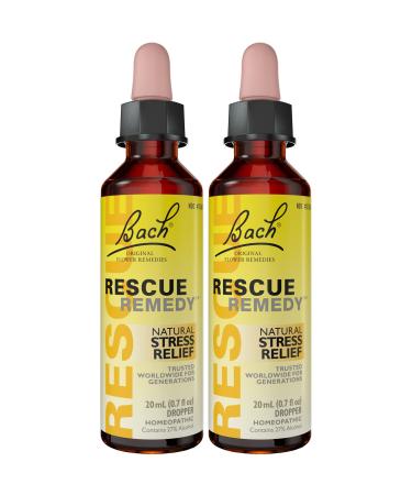 Bach Rescue Remedy Dropper, Natural Stress Relief, Homeopathic Flower Essence, Vegan, Gluten & Sugar-Free, Non-Habit Forming, 2 Pack, 20mL Ea