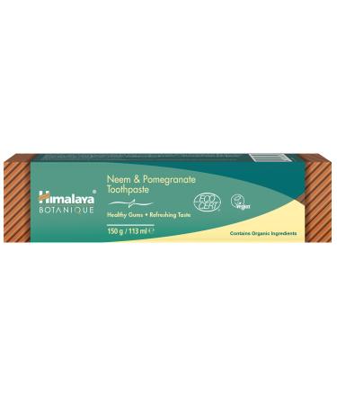 Himalaya Neem & Pomegranate Botanical Toothpaste, Fights Plaque, Brightens Teeth, No Fluoride, No Artificial Flavors, Mint Flavor, 150g