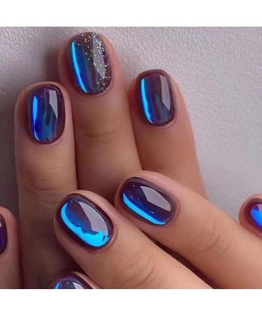 24 pieces wrong nails short angular press on nails blue glossy French artificial nails nails to stick with design reusable acrylic fingernails fake nails for women and girls nail art manicure - Buy Online on GoSupps.com