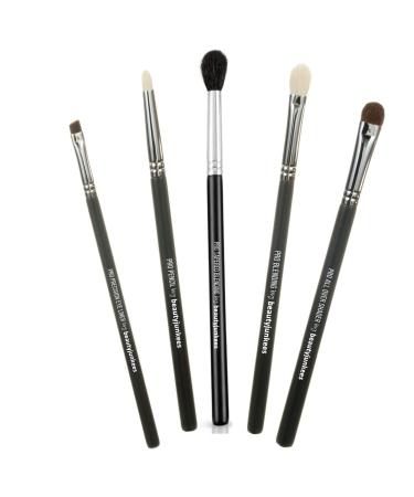 Basic Eyeshadow Makeup Brush Set - Beauty Junkees 5pc Professional Eye Make Up Brushes for Transition Blending Eyeliner Pencil Smudger Shader Tapered Crease Black Labeled Affordable