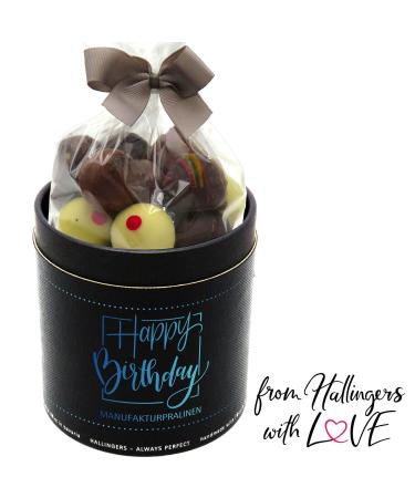 Hallingers Happy Birthday XXL - Handmade Pralines Gift Can | Alcohol-Free Noble Chocolate | Perfect for Mother's & Father's Day | 500g Celebratory Treats - Buy Online on GoSupps.com