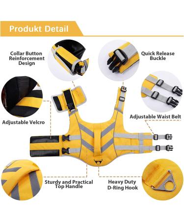 Premium Dog Life Vest - Reflective Adjustable Bathing Suit for Small to Large Dogs - High Swimming Capacity | Yellow - Buy Online on GoSupps.com