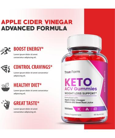 (2 Pack) True Form Keto Gummies with ACV - Vegan Formula with Vitamin B12, Beet Root Juice - 120 Gummies - Buy Online on GoSupps.com