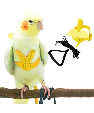 Pet parrot bird dishes and leash adjustable training design anti-bite bird nylons rope with a sweet wing for parrots suitable for Alexandrin scarlet red keck (yellow)