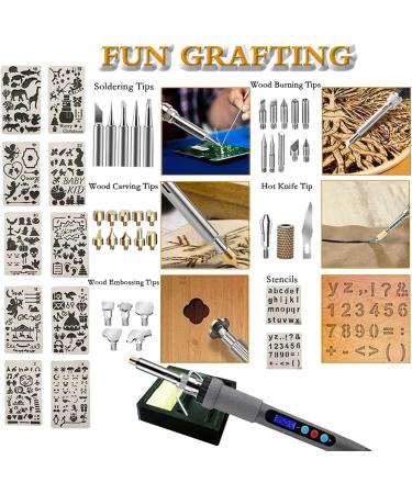 Aipudi Wood Burning Kit - 75Pcs with LCD Display & Adjustable Temperature | Soldering, Embossing, Carving Tips | Gray Carrying Case - Buy Online on GoSupps.com