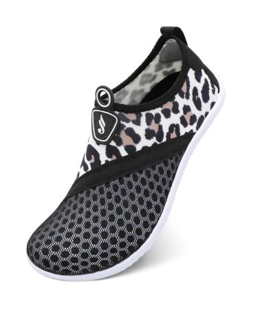 JIASUQI Athletic Hiking Beach Water Shoes Barefoot Aqua Swim Sports Walking Shoes for Women Men 8-9 Women/6.5-7 Men Black Leopard