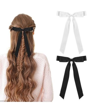 WLLHYF 2PCS Silky Satin Hair Bows Clips Ribbon Bowknot Hair Pins Ponytail Holder French Tassel Metal Barrette Long-tail Hair Accessories for Christmas Birthday Party Women Girls Kids