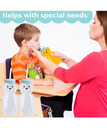 Honey Bear Straw Cup Set - 4 Baby Cups with Flexible Straws & Cleaning Brush | 8oz Juice Bottles for Infant Feeding | Ideal for Poor Oral Health - Blue - Buy Online on GoSupps.com