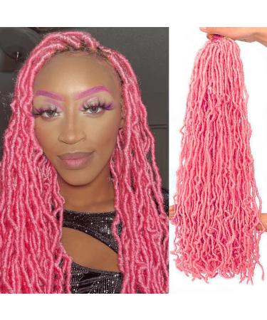 7Packs Pink Faux Locs 24 Inch Crochet Hair For Black Women New Soft Locs Curly Wavy Pre-Looped Faux Locs Goddess Synthetic Fiber Hair Extensions(Pink) 24 Inch Pink