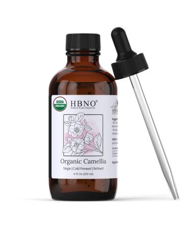 HBNO Organic Camellia Oil - Huge 4 oz (120ml) Value Size - USDA Certified Organic Camellia Oil Cold Pressed Carrier Oil for Face Body Lips Nails Shampoo & Conditioner Organic Camellia 4 Fl Oz (Pack of 1)