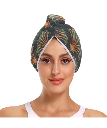 Vintage Elegant Art Pattern Hair Towel 2 Pack Super Absorbent Hair Drying Towel Quick Dry Hair Turbans Head Towel with Button Twisty Wrap for Women Girls